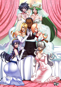 jadenkaiba: “We are your wives~!” COMMISSION for staall0043 of DeviantartHis OC with the Ladies of Smash BrosBayonetta, Palutena, Samus Aran, Rosalina, Lucina and Corrin   OTHER VERSION AT THE USUAL PLACE ENJOY :) —————————————————————————————————-