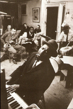 thevogelsang:  jazzatlincolncenter:  indypendent-thinking:  Thelonious Monk (1959) Rehearsing in a New York loft with saxophonists Phil Woods and Charlie Rouse.   (via Thelonious Monk (1959) | Flickr - Photo Sharing!)  This Day in Jazz: Pianist/composer