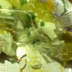 Plastic fork broke while eating enchiladas, #buffguyprobz #enchiladas #food #foodporn #mexican #green #fork #lol #funny #yum #cheese #sourcream #onions #intagram #foodgram #teamhashtag #hashtag #follow #like
