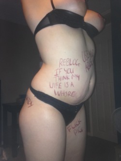 picsofmyslutwife:  Please reblog this if you think my wife is a whore.