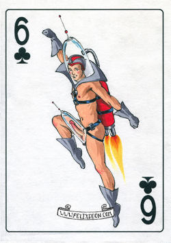 felixdeon: **6 of Clubs** This original signed drawing from my Queer Deck is available in my Etsy Store. Click HERE.  