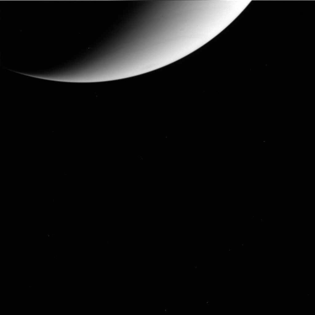 hellospacebot:

A photo of Saturn.
Took by Cassini with COISS on March 04, 2004 at 23:03:09.Detail page on OPUS database.
