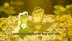 chariczard:  alittleworldofimagination:  Ok but this is one of my favorite Disney endings because they decided to be happy together as frogs rather than try and find a way to be human and by finding that happiness they got to be humans again like that