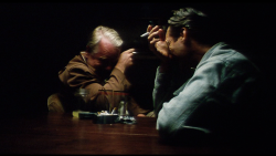 thechosenjuan:  Joaquin Phoenix and Philip Seymour Hoffman breaking character while shooting a scene from Paul Thomas Anderon’s The Master 