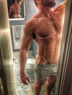 marriedjock8:  My brother-in-law came by to help me paint the bathroom while my wife and her sister were away visiting their mom. He came over unprepared to paint in his clothes, so I let him borrow the only pair of shorts I didn’t care about–the