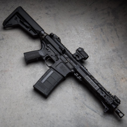 tacticalsquad:    slrrifleworks  New SR30 Brake, 9.7&quot; 308H Hybrid HG, Carbon Panels, Mod1 Handstop, Sentry Gas block and T1 optic mount round out our gear on the 11&quot; KAK barreled .308    