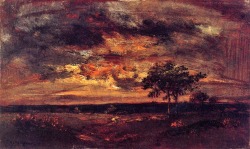 Théodore Rosseau (Paris 1812 - Barbizon 1867), Twilight Landscape, 1850