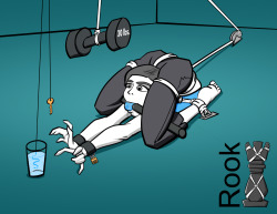 rook-07:  Wii Fit trainer in contortion predicament bondage Well, she’s in quite the predicament. I’ve decided to put the female Wii Fit trainer to the test by contorting her body and hanging a 30lbs. weight from her crotch rope. She does have a chance