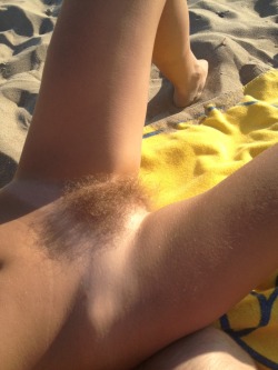 naturalblondepubes:  Perfect blonde pussy bush at the beach.