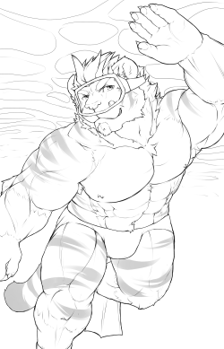 ralphthefeline:  Line drawing done as a gift for @Yutari2 over at Twitter because he colored one of my line drawings which i would never have colored :D. Anyways he is a sea tiger for he loves diving and going underwater~!