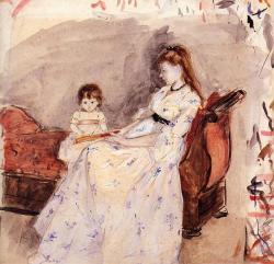 impressionism-art-blog: The Artist’s Sister Edma with Her Daughter Jeanne via Berthe Morisot Medium: watercolor