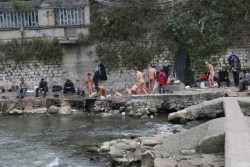 soakingspirit:   Finally, a slightly lighthearted feature from China which sees tradition  as opposed to a sanitised future.  Nextshark (Feb. 9) asks what’s with the Granddads soaking naked?    source [photo above]   ‘A wall that previously provided