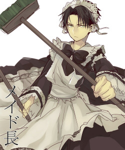 all-the-ackermans:  Source [please do not remove source] Cute maid Levi here to clean your blog (◡‿◡✿) 