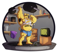 chocofoxcolin:  Massive Workout  soo   dbear leave one of his training videos on Marty’s house   notmarcothecat character soo he decide to give it a try but he doesn’t expect this. i need to get that video :D http://www.furaffinity.net/view/18822943/