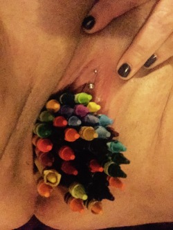 katie-ramey:  I had an odd, anonymous request.. How many crayons can I fit in my pussy? The answer is 48 :)  I challenge you to fit over 50 in there next time.