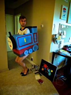 slowjammy:  cellobeer:  cellobeer:  Finally finished painting the costume. Slutty Thomas the Tank Engine is about ready to chug out of this muthaf*cker.  I still think it is ridiculous that this has 60k notes.  I still think it is ridiculous that this