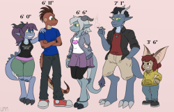 The heights of all my OCs…just in case you were wondering for whatever reason. Also its nice to have a picture of them all together It feels so un-natural to draw them with clothes on heh heh..  Should mention, that Alex isn’t ment to be that tall,