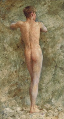 nude-body: Henry Scott Tuke - A standing male nude, 1914 