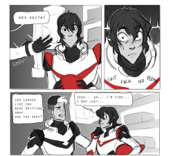 thesearchingastronaut: Part 2 of Space Suits part 2 :) And this is not the end ;) Shiro was a pleasure to draw :D and Lance still acts like he wouldnâ€™t noticeâ€¦ or is he really THAT oblivious? We will see :D  Open in new tab for better quality â™¥