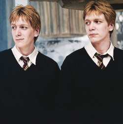 stupifies:  dnscully:     Happy Birthday Fred and George Weasley! → April 1, 1978      “The thing about growing up with Fred and George is that you sort of start thinking anything’s possible if you’ve got enough nerve.”  — Ginny Weasley