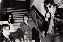 fuckyeahjohnnythunders:  1975 The Heartbreakers (original line-up) lounging on the staircase at their rehearsal space on Grand Street: Walter Lure, Johnny Thunders, Jerry Nolan, and Richard Hell. Photo by Guilmette Barbet Bowler.