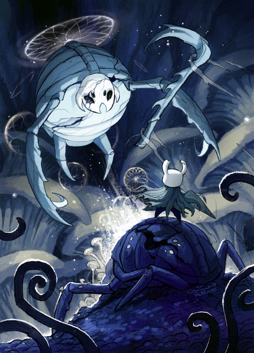 calonarang:My piece for the @huntersjournalzine ! I’m a huge fan of Hollow Knight, so it was really cool to get to do one of the boss spreads.  This zine is SO insane, I just can’t wait to see it in person!!