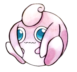 hirespokemon:circa 1996, Wigglytuff by Ken Sugimori from the Jumbo Pokémon Carddass set. Enhanced from a scan. Might be a representation of the move   Defense Curl.