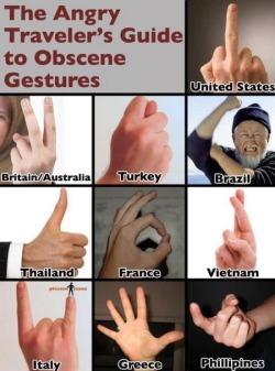 collegehumor:  How to Flip People Off Around the World  I need this so that we can play &ldquo;Rude Hand Gesture Bingo&rdquo; at the next party. Huzzah.