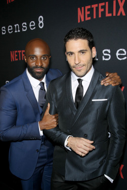 celebsofcolor:Toby Onwumere and Miguel Angel Silvestre attend the Season 2 Premiere of Netflix’s ‘Sense8’ at AMC Lincoln Square Theater on April 26, 2017 in New York City.