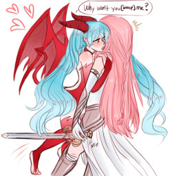 an AU to go with this: it is the duty of a &ldquo;holy knight&rdquo; to slay any demons they come into contact with, but Luka was not expecting one seductive teal-haired demon girl to attack her in the only way she was not familar with