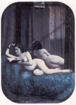 oorequiemoo:  Nu au miroir Photographer: Auguste Belloc (1800-1867) Colored Daguerréotype France, 1853   