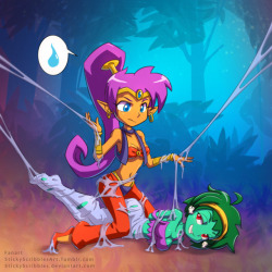  Uh oh is this a trap for Shantae, or is sneaky Rottytops is having too  much fun being rescued from the sticky spider web?  The more they  struggle the more tangled they get.Patreon request and winner of the free community event, Marcus F.//Like what