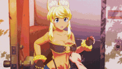 pixel-game-porn:Cute oppai hentai wolf girl caught off guard when her big tits are unleashed with a perplexed expression on her face when someone pulls her top down from the animated sex game Wolf Girl with You.