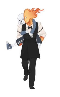 pixelzombe: Grillby giving a tired Sans piggy back rides is one of my favorite things. 