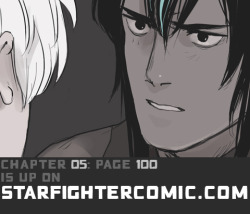 Up on the site!Page 100 of Chapter 5! 🎉🎉🎉🎉🎉My Patreon (Early Access to Starfighter pages and other drawings + exclusive new things, like my new NSFW/R18 comic project, Pain Killer!) ✧ The Starfighter shop: comic books, limited edition