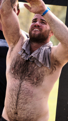sweatyhairylickable:    http://sweatyhairylickable.tumblr.com for more hairy sweaty dudes!   I love how thick his chest pelt is, and that delicious happy trail, just covered in sweat. 