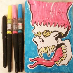 Sketchbook Project 2015. Skulls. I was going along with the bleed through from the other page. Also, I like Ozzy. #mattbernson #skulls #skullsforlife #sketchbookproject #artistsoninstagram #artistsontumblr  #pentelbrushpen #ink