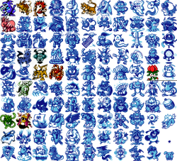 iguanamouth: nbblacksheep:  lunaticobscurity: monster sprites from the chinese pokemon clone shui hu shen sho for game boy color  one of those is just an edited sprite of patamon  oouuguhhh OOUUUGGHHHH 
