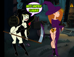 grimphantom:  Hey guys, Decided to post this here as well because DA deleted. Here is Shego and Kim from the series Kim Possible where Shego is dress as the Grim Reaper and having fun with her scythe by  ripping Kim’s witch costume, revealing a very