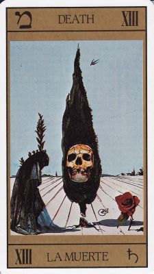 triste-le-roy:  Death card from the Dalí Universal Tarot (Juan Llarch &amp;   Salvador Dalí, 1970s, released in 1985).  (via Pinterest) 