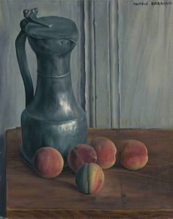 blastedheath:  Aurèle Barraud (Swiss, 1903-1969), Broc et pêches [Jug and peaches]. Oil on canvas, 44 x 35.5 cm. 