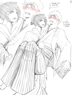 missdawntwilight:  Ichigo doubts that Rukia can carry him princess style on their wedding day but she does it and embarrasses him. I mean common Ichigo! she can give you a piggy back ride! of course she can carry you princess style.  