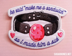 sugarbone:  sugarbone:  ♥ he said make me a sandwich, so i made him a sub ♥ patch available here ♥  back in stock~!