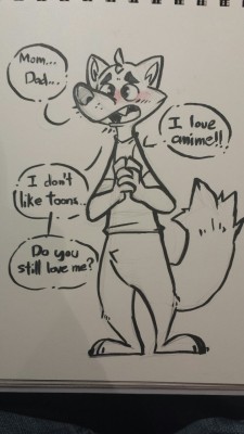 ben-bendraws:Silly doodle of a Toon Wolf who is coming out about his feelings anime over toons like himself Just a silly idea