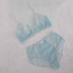angelafriedman:  Lingerie by Angela Friedman: Natalie longline bralet and high-waisted panties in ice blue mesh with delicate French lace trim. &lt;3 