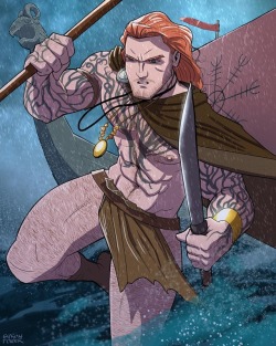byronpowerart:  POWER-FACT… Vikings are one of my favourite things #viking #vikings #redhead #ginger #hotguy #muscle #nopants #warrior #strength #norseman #dragonship #longship #hairyguy #beefcake #pinup #gayart #gayillustration #gaycomics #gayhero