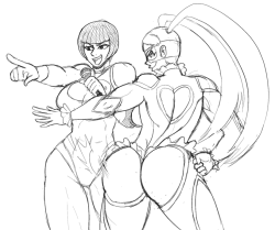 planetofjunk:  Given the announcement in Street Figher V, just wanted to do a quick sketch of Rainbow Mika and her teammate, Nadeshiko, taunting. 