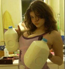 cutearabgirls:milk cans with milky boobs 