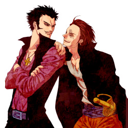 I bet Shanks is drunk again (judging by the look on Mihawk&rsquo;s face).