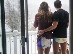 theadventuresofaandk:  First snow of the year means you both are going outside to show off your diapers for me! Look at how gorgeous the snowflakes look - and your cute, padded bottoms. Yes, yes, I know it’s cold. No, I don’t care. I want a cute